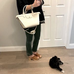 Longchamp Le Pliage Heritage Ecru Leather Satchel